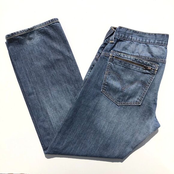 Levi's 514 Jeans Slim Straight Leg Men 36 32 Medium Blue Wash Back Zip Pockets - Picture 4 of 16